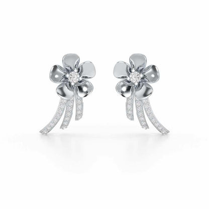 Flora Sheen Silver Stud Earrings - White Gold - Image 1
