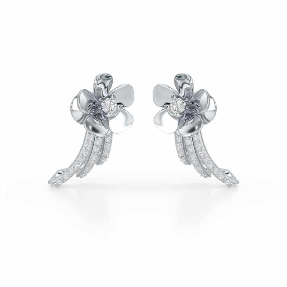 Flora Sheen Silver Stud Earrings - White Gold - Image 2