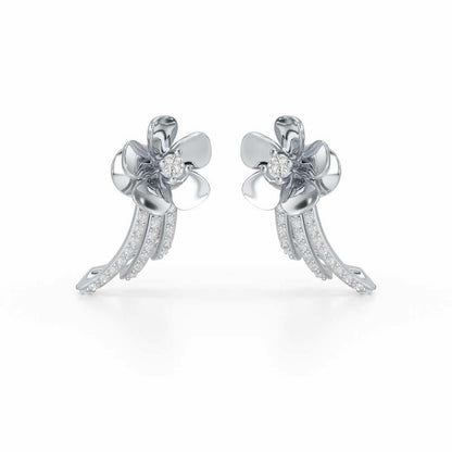 Flora Sheen Silver Stud Earrings - White Gold - Image 2