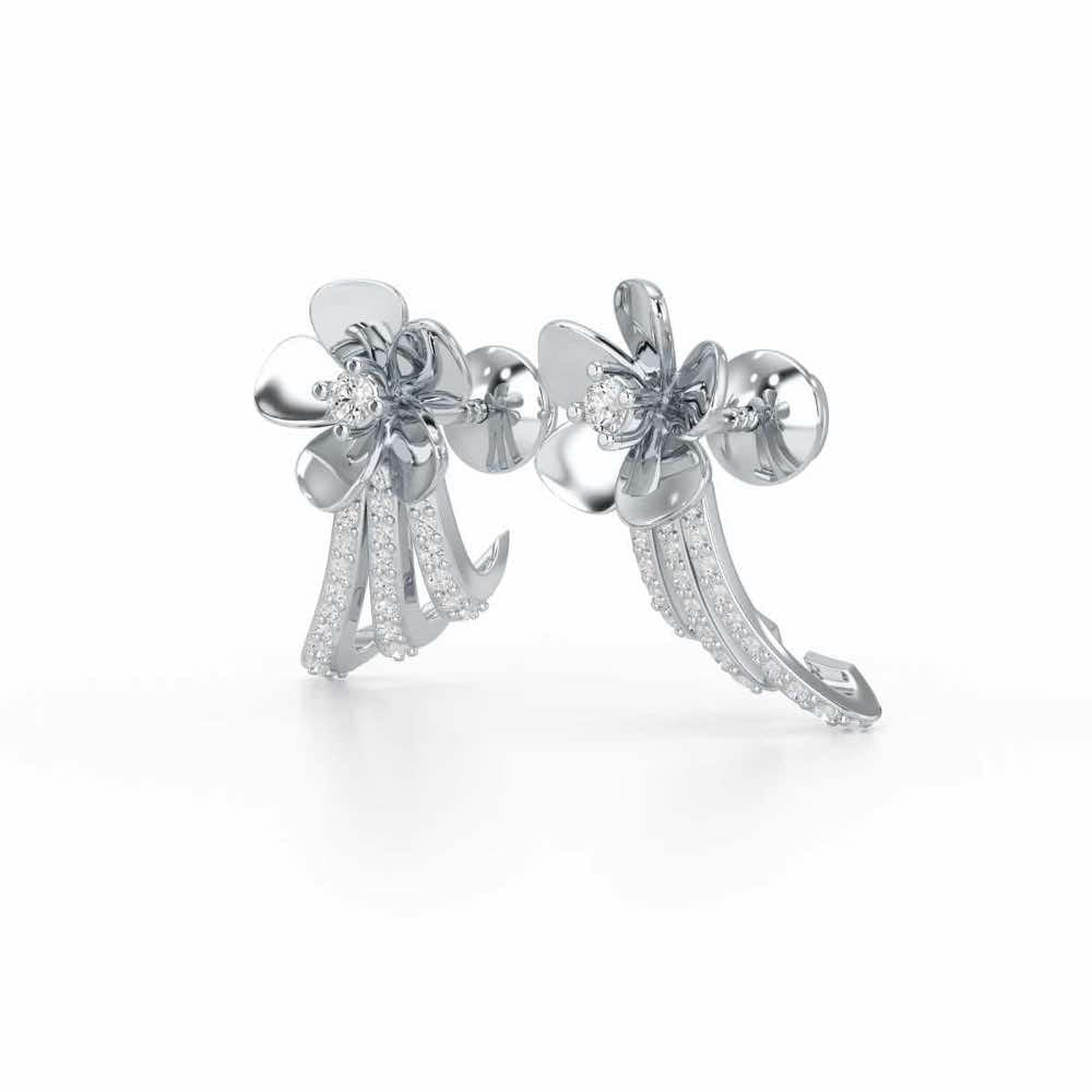 Flora Sheen Silver Stud Earrings - White Gold - Image 3