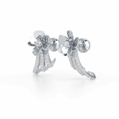 Flora Sheen Silver Stud Earrings - White Gold - Image 3