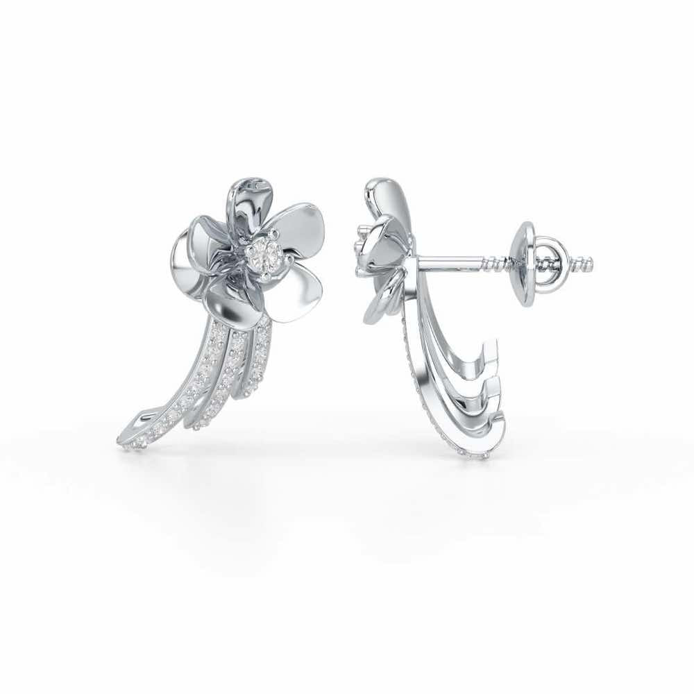 Flora Sheen Silver Stud Earrings - White Gold - Image 4