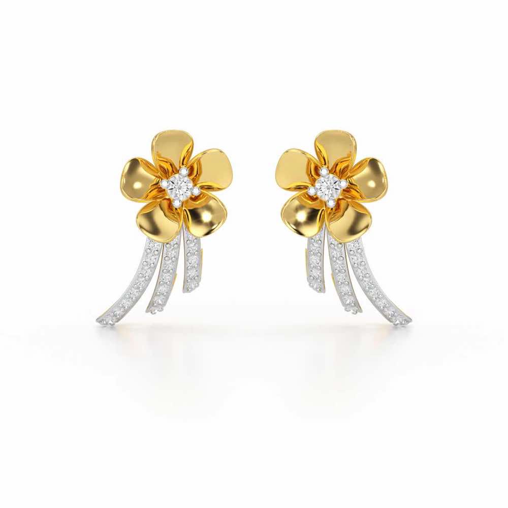 Flora Sheen Silver Stud Earrings - Yellow Gold - Image 1