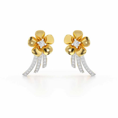 Flora Sheen Silver Stud Earrings - Yellow Gold - Image 1