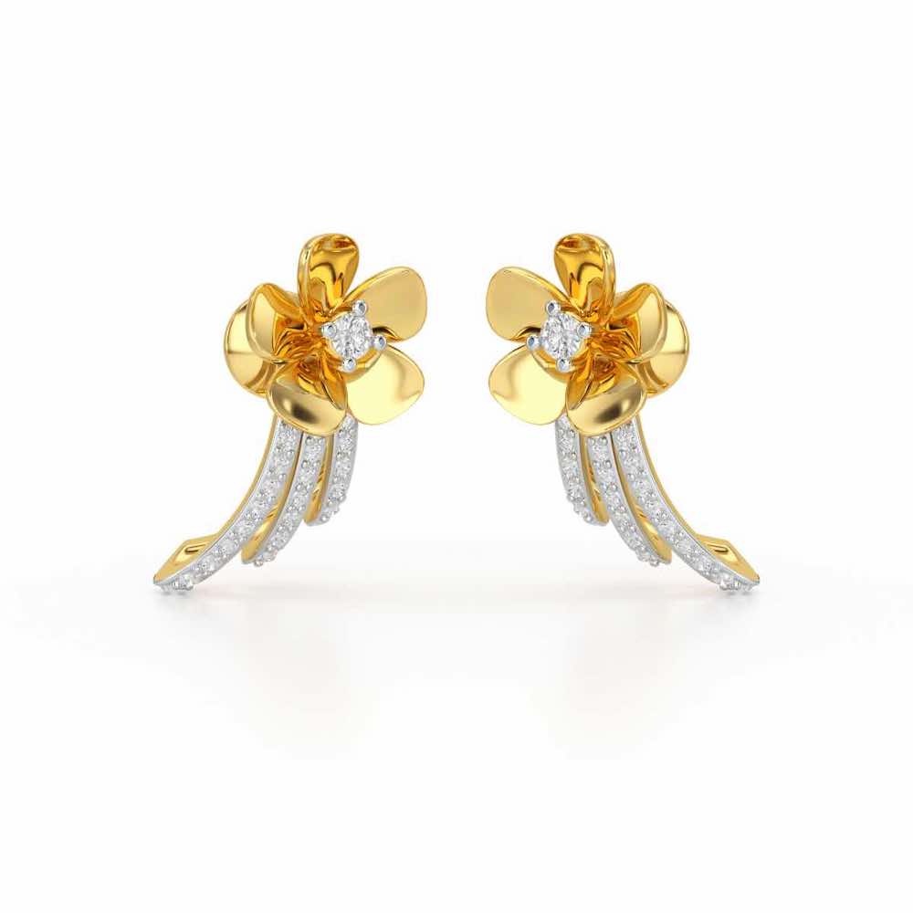 Flora Sheen Silver Stud Earrings - Yellow Gold - Image 2