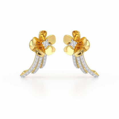 Flora Sheen Silver Stud Earrings - Yellow Gold - Image 2