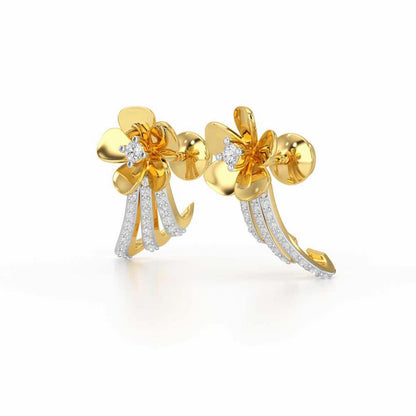 Flora Sheen Silver Stud Earrings - Yellow Gold - Image 3
