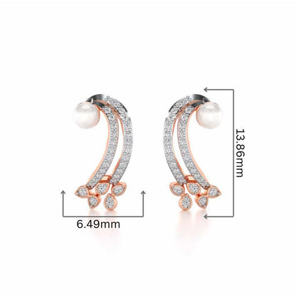 Flora-Tide Silver Pearl Earrings - Rose Gold - Image 2