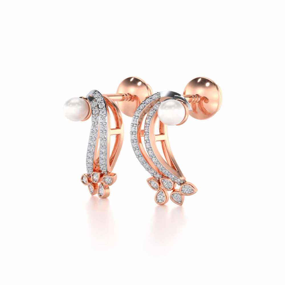 Flora-Tide Silver Pearl Earrings - Rose Gold - Image 3