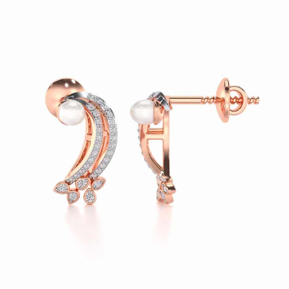 Flora-Tide Silver Pearl Earrings - Rose Gold - Image 4