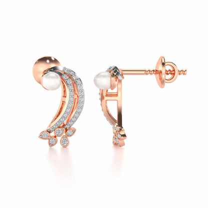 Flora-Tide Silver Pearl Earrings - Rose Gold - Image 4