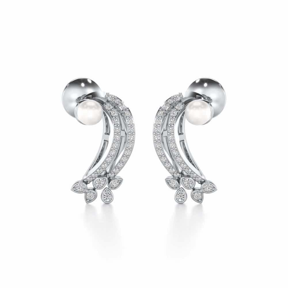Flora-Tide Silver Pearl Earrings - White Gold - Image 1
