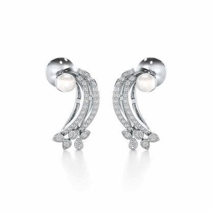Flora-Tide Silver Pearl Earrings - White Gold - Image 1