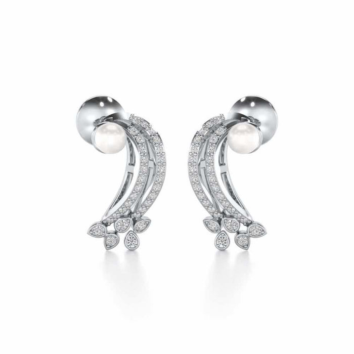 Flora-Tide Silver Pearl Earrings - White Gold - Image 1