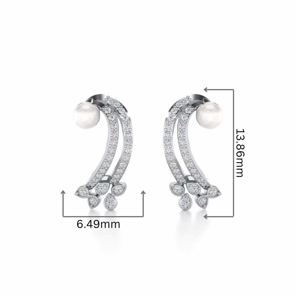 Flora-Tide Silver Pearl Earrings - White Gold - Image 2