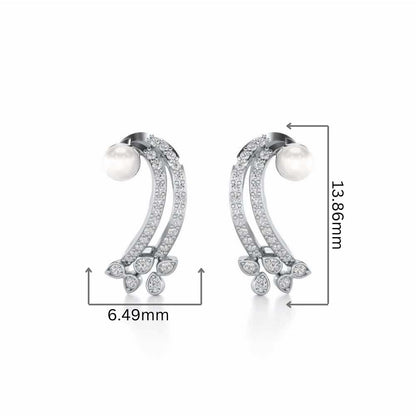 Flora-Tide Silver Pearl Earrings - White Gold - Image 2