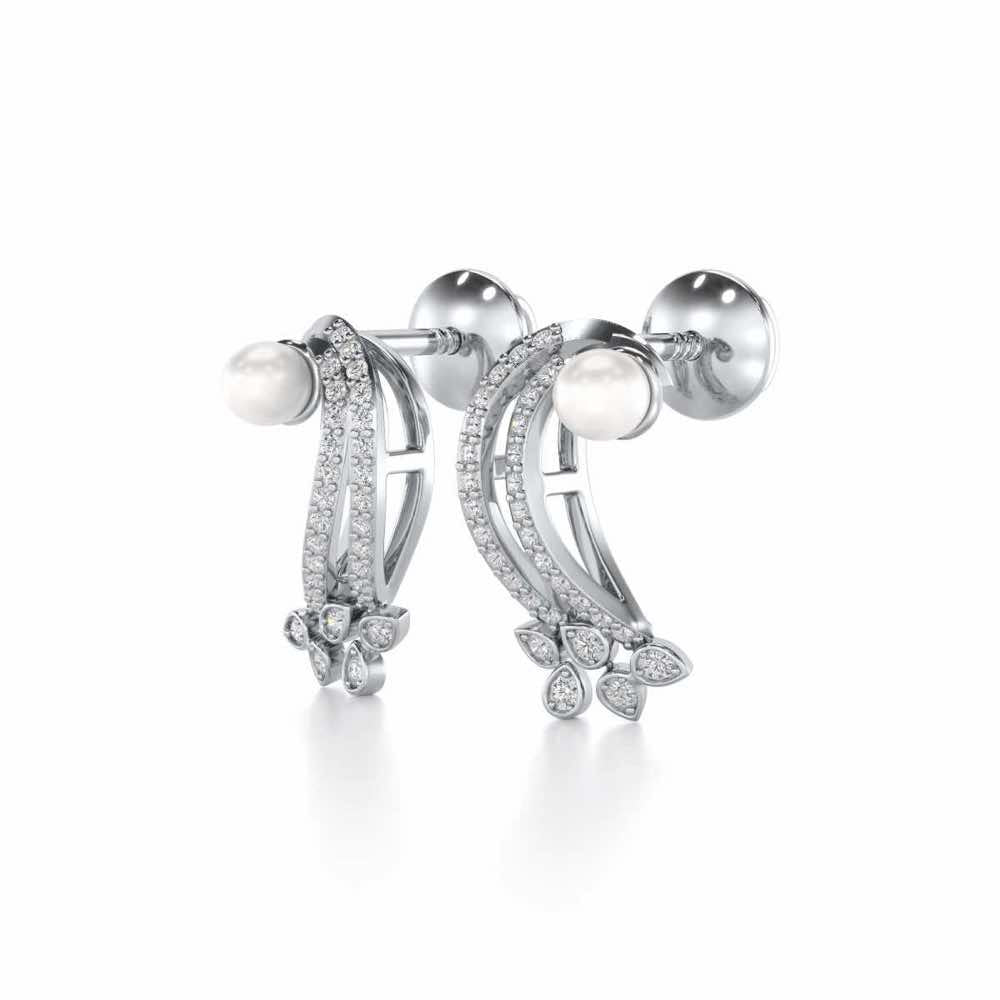 Flora-Tide Silver Pearl Earrings - White Gold - Image 3