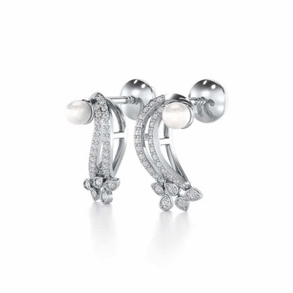 Flora-Tide Silver Pearl Earrings - White Gold - Image 3