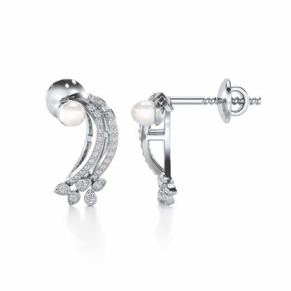 Flora-Tide Silver Pearl Earrings - White Gold - Image 4