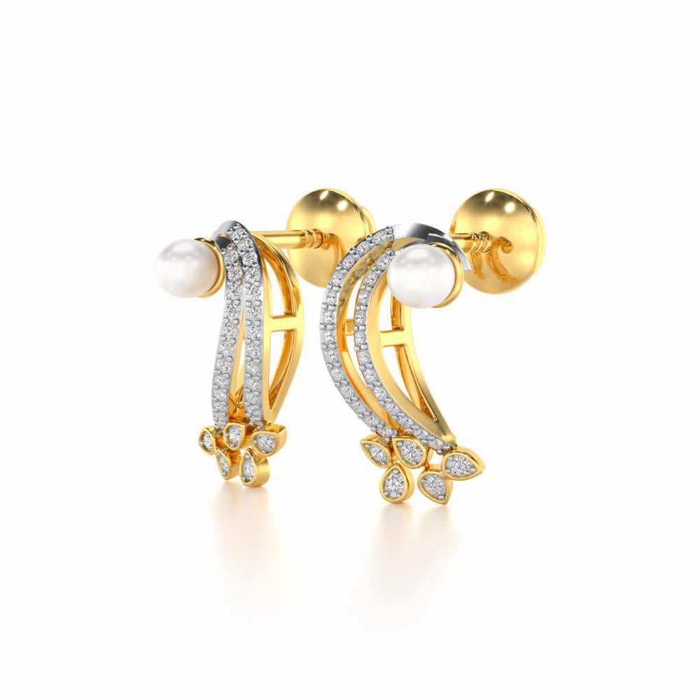 Flora-Tide Silver Pearl Earrings - Yellow Gold - Image 3