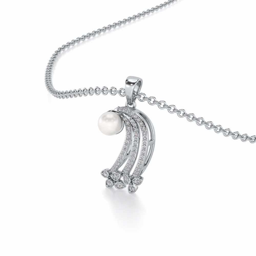 Flora-Tide Silver Pearl Pendant - White Gold - Image 1
