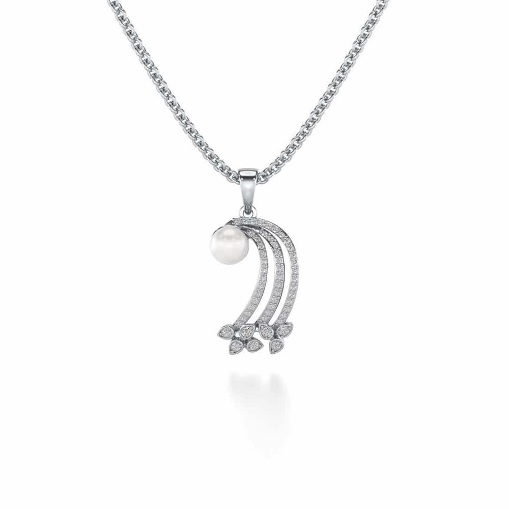 Flora-Tide Silver Pearl Pendant - White Gold - Image 2