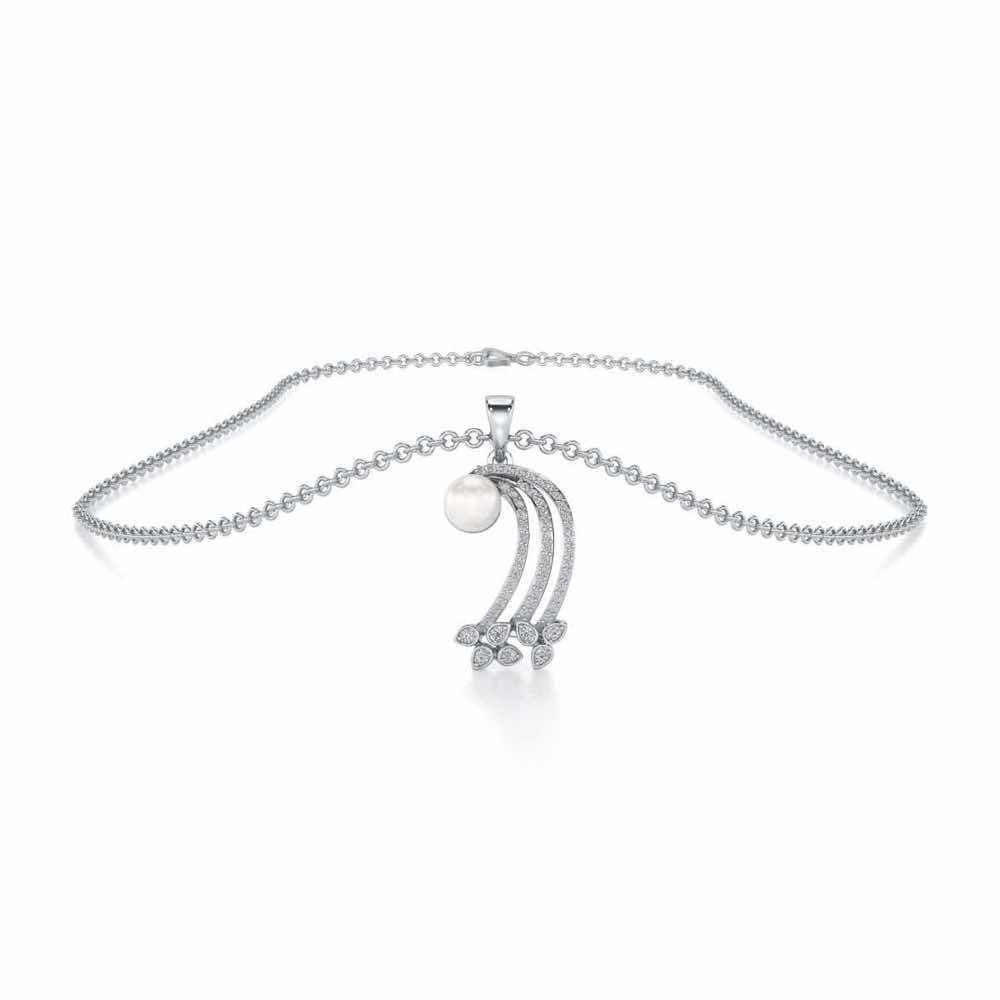 Flora-Tide Silver Pearl Pendant - White Gold - Image 3