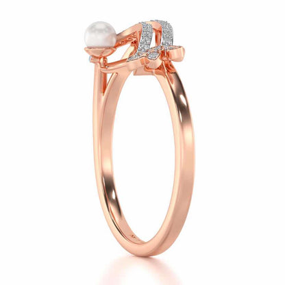 Flora-Tide Silver Pearl Ring - Rose Gold - Image 3