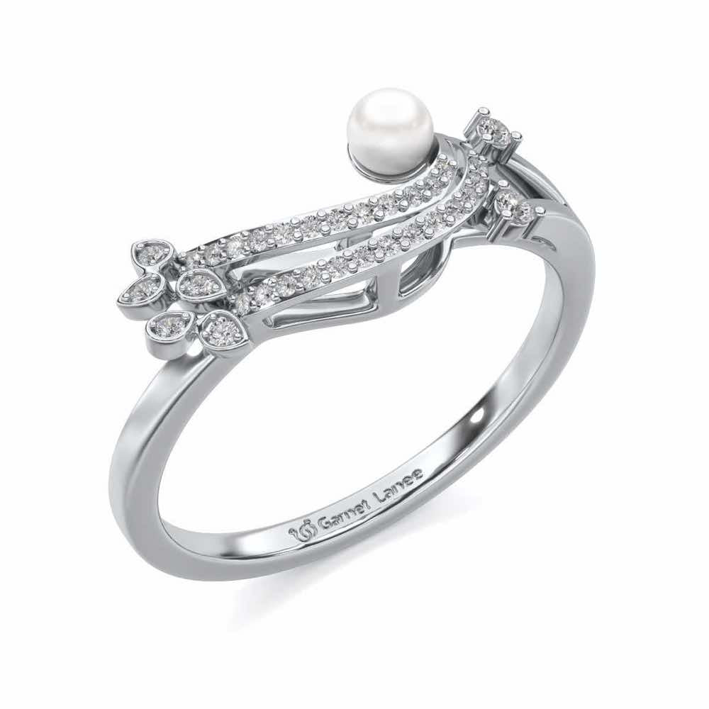 Flora-Tide Silver Pearl Ring - White Gold - Image 1