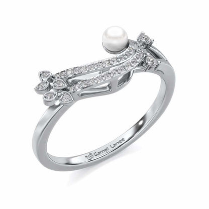 Flora-Tide Silver Pearl Ring - White Gold - Image 1