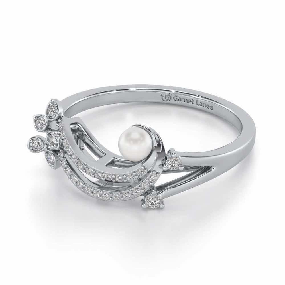 Flora-Tide Silver Pearl Ring - White Gold - Image 2