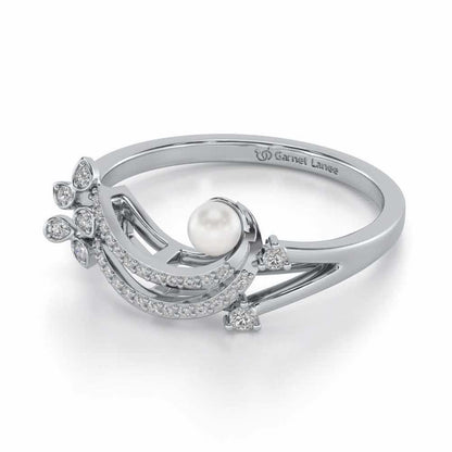 Flora-Tide Silver Pearl Ring - White Gold - Image 2