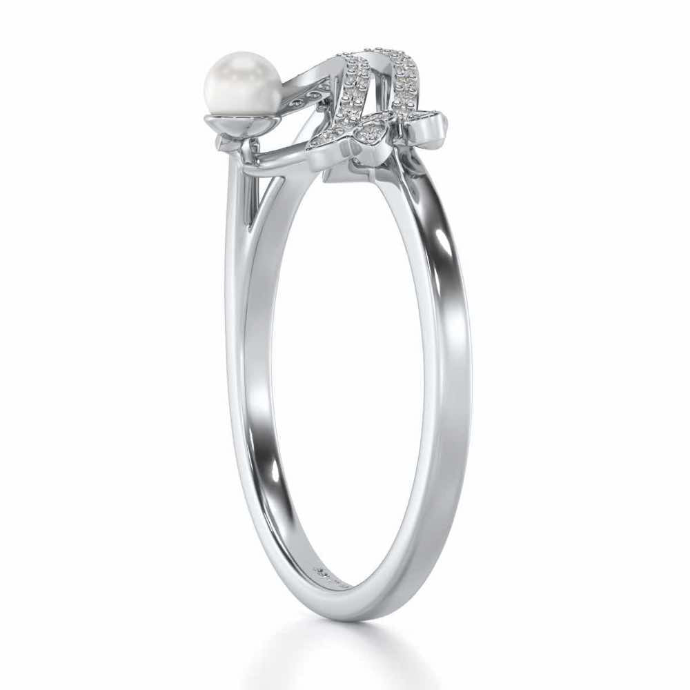 Flora-Tide Silver Pearl Ring - White Gold - Image 3
