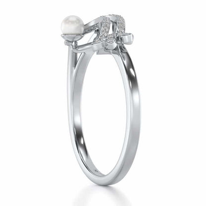 Flora-Tide Silver Pearl Ring - White Gold - Image 3