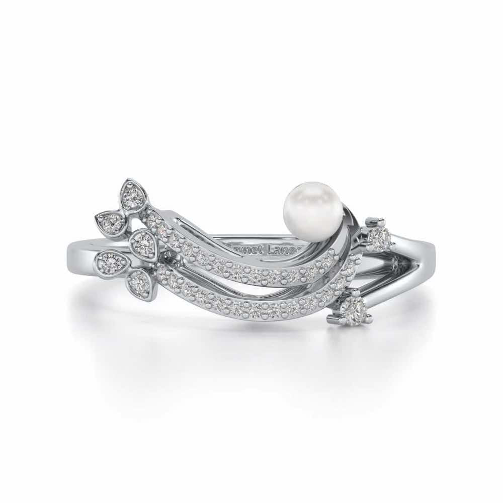 Flora-Tide Silver Pearl Ring - White Gold - Image 4