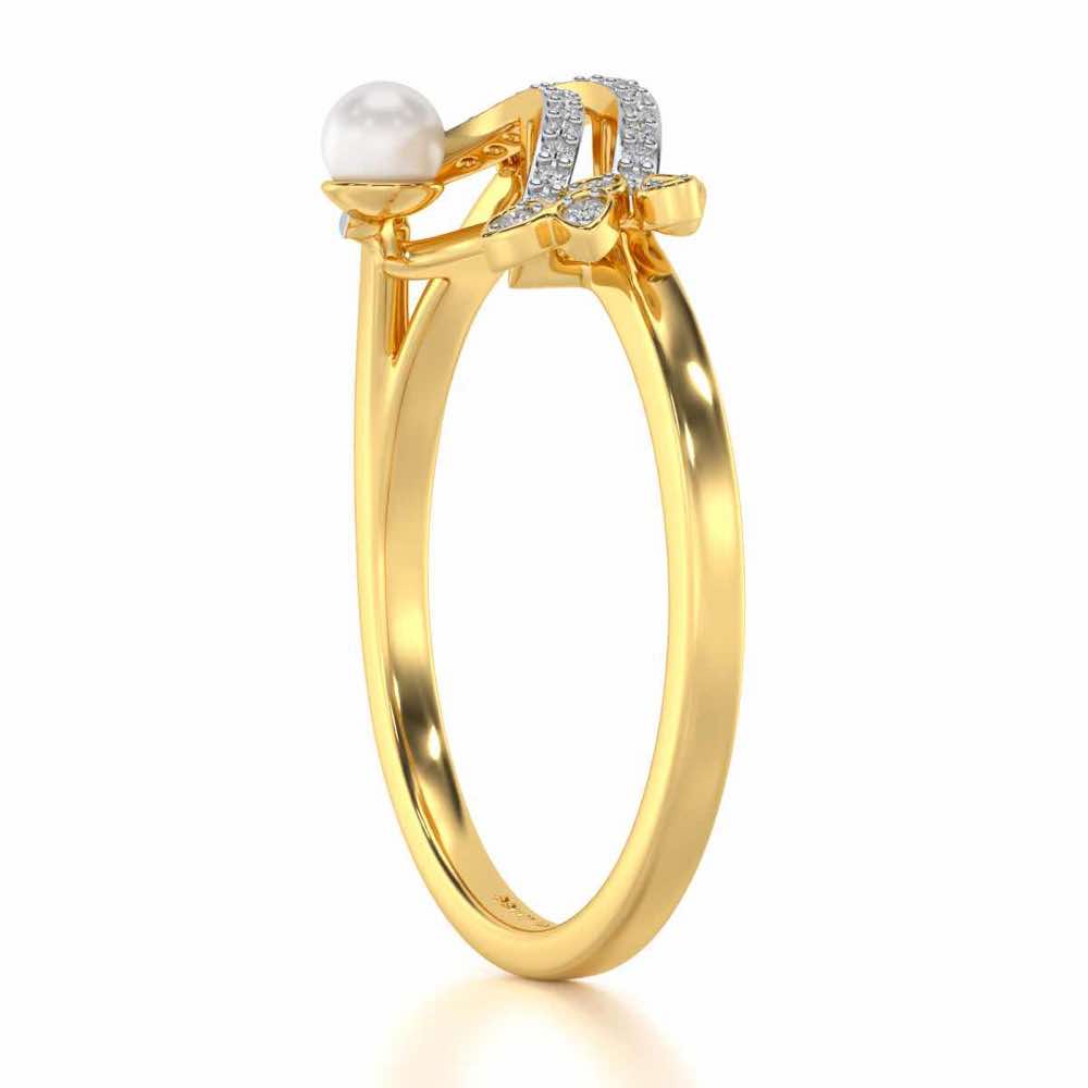 Flora-Tide Silver Pearl Ring - Yellow Gold - Image 3