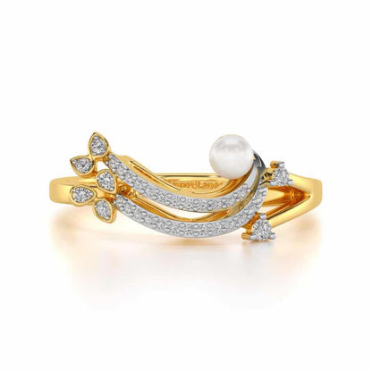 Flora-Tide Silver Pearl Ring - Yellow Gold - Image 4