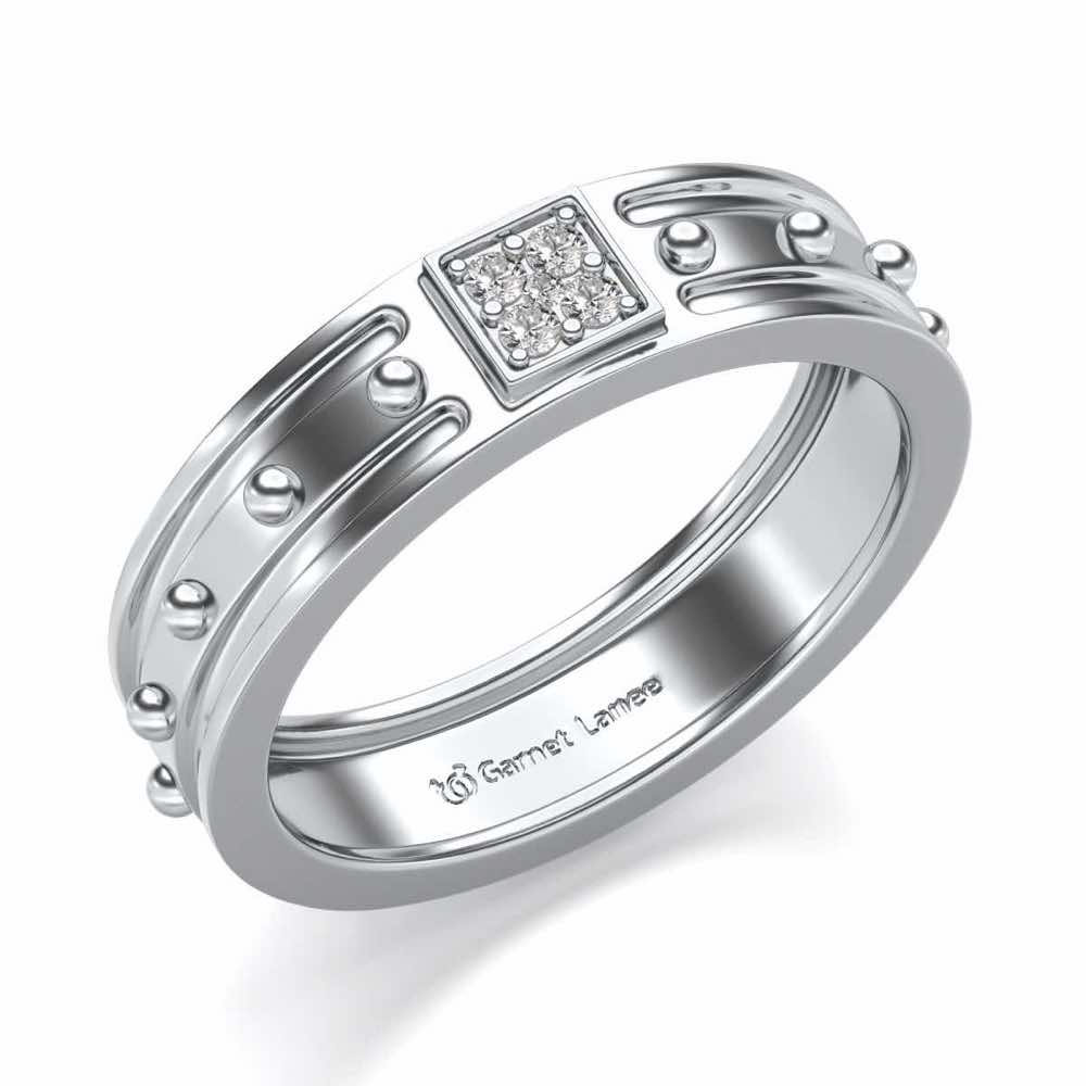 Floral Silver Band Ring - White Gold - Image 1