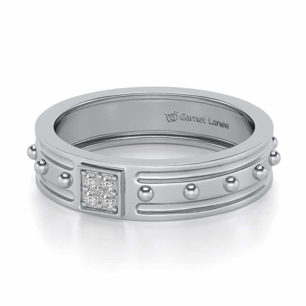 Floral Silver Band Ring - White Gold - Image 2
