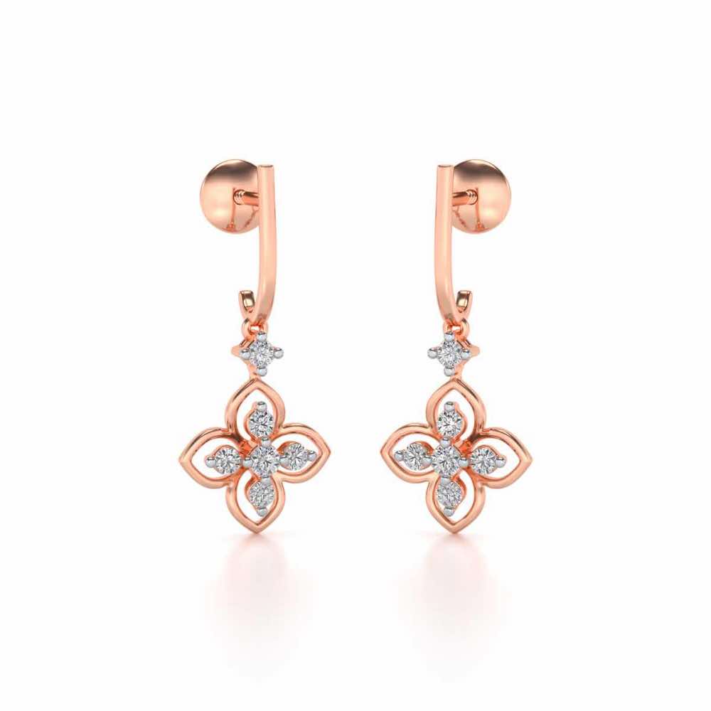 Floral Silver Hanging Earrings - Rose Gold - Image 1