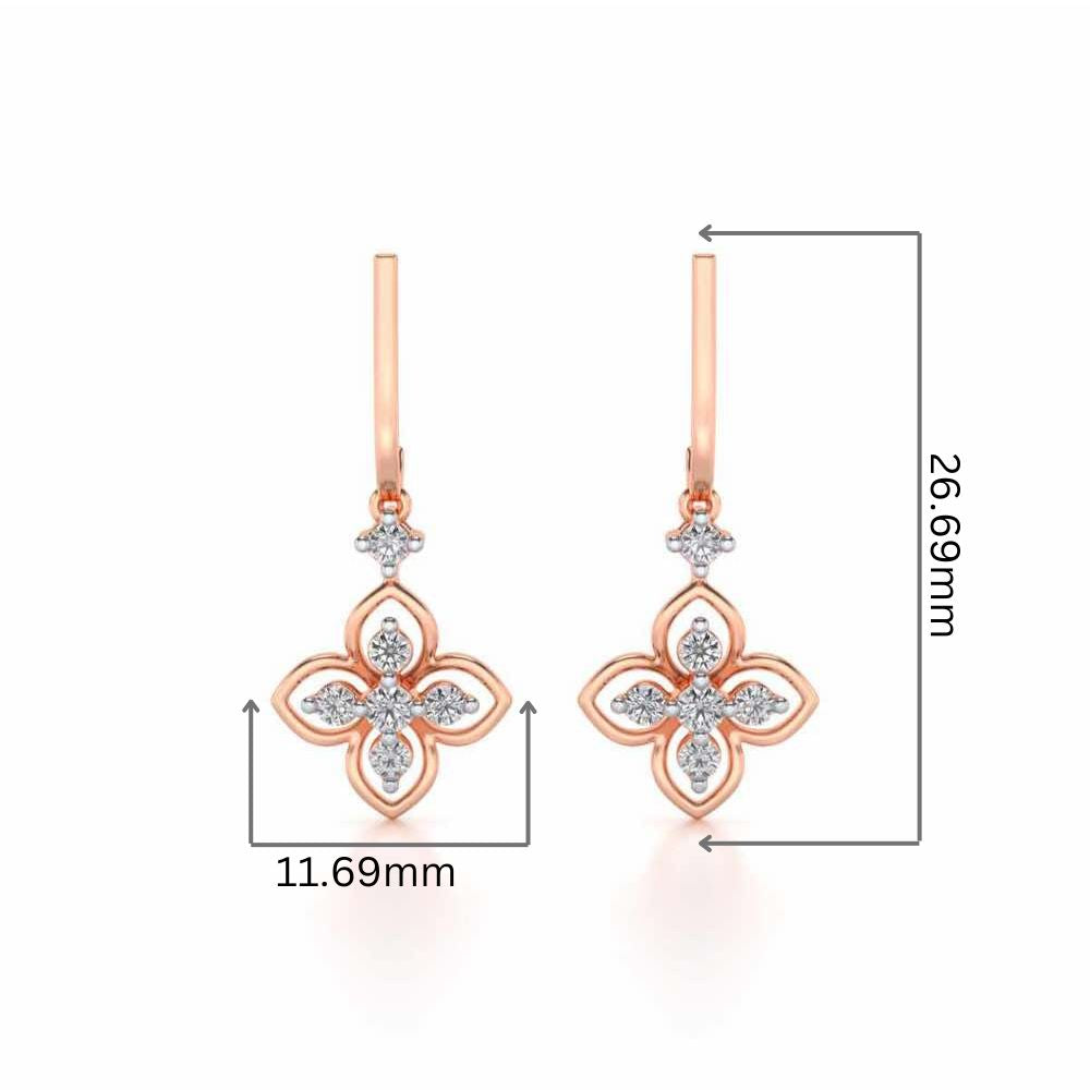 Floral Silver Hanging Earrings - Rose Gold - Image 2
