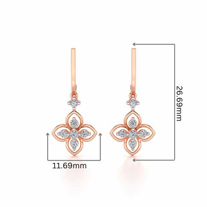 Floral Silver Hanging Earrings - Rose Gold - Image 2
