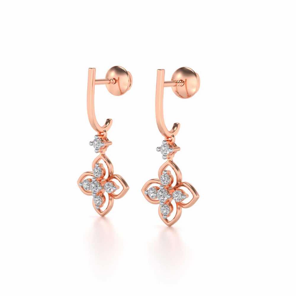 Floral Silver Hanging Earrings - Rose Gold - Image 3