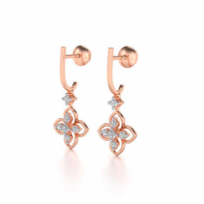 Floral Silver Hanging Earrings - Rose Gold - Image 3