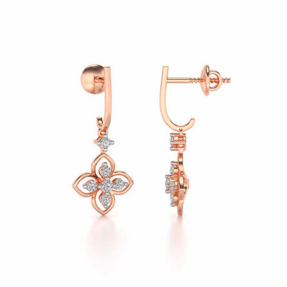 Floral Silver Hanging Earrings - Rose Gold - Image 4