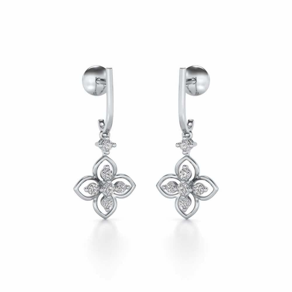 Floral Silver Hanging Earrings - White Gold - Image 1