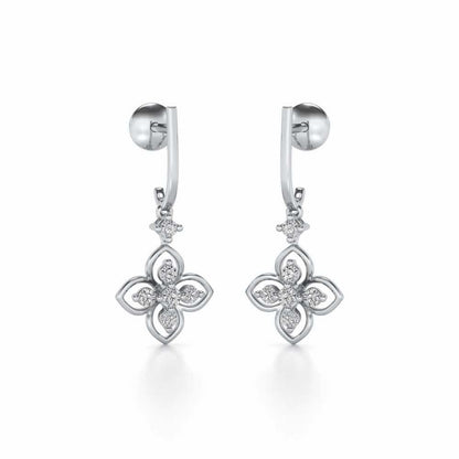 Floral Silver Hanging Earrings - White Gold - Image 1