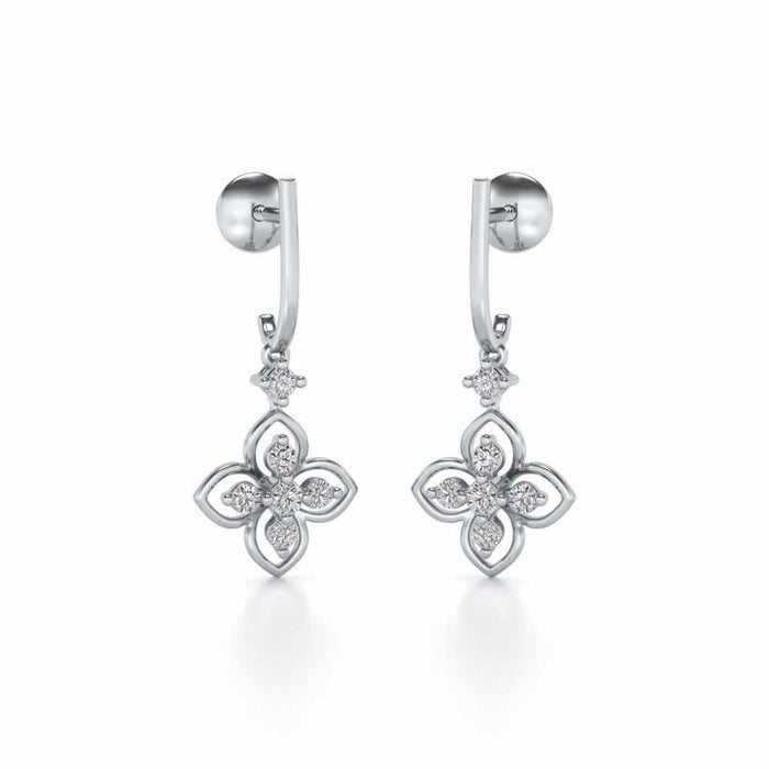 Floral Silver Hanging Earrings - White Gold - Image 1