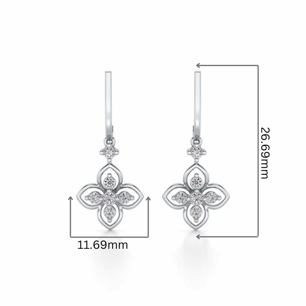 Floral Silver Hanging Earrings - White Gold - Image 2