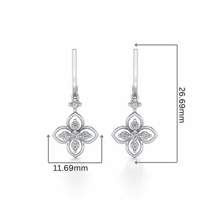 Floral Silver Hanging Earrings - White Gold - Image 2